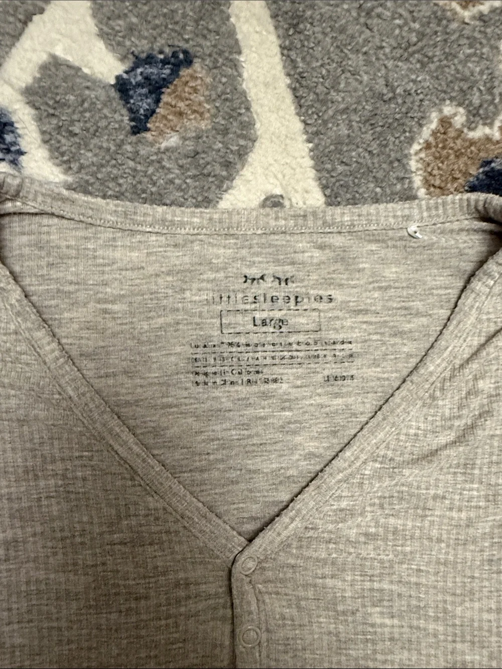 Little Sleepies pajama set woman’s size large gray taupe color